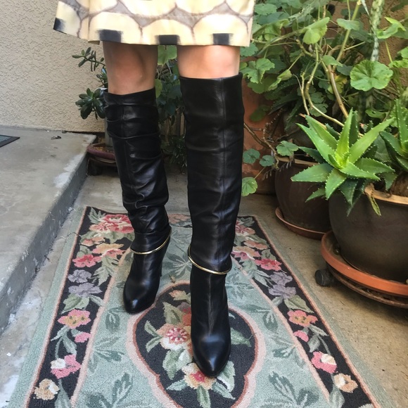 Black Sergio Rossi pull on leather boots in box
